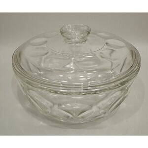 Vintage Pyrex 8.75” Casserole Thumbprint/Teardrop 2 QT. Clear Glass Ovenware